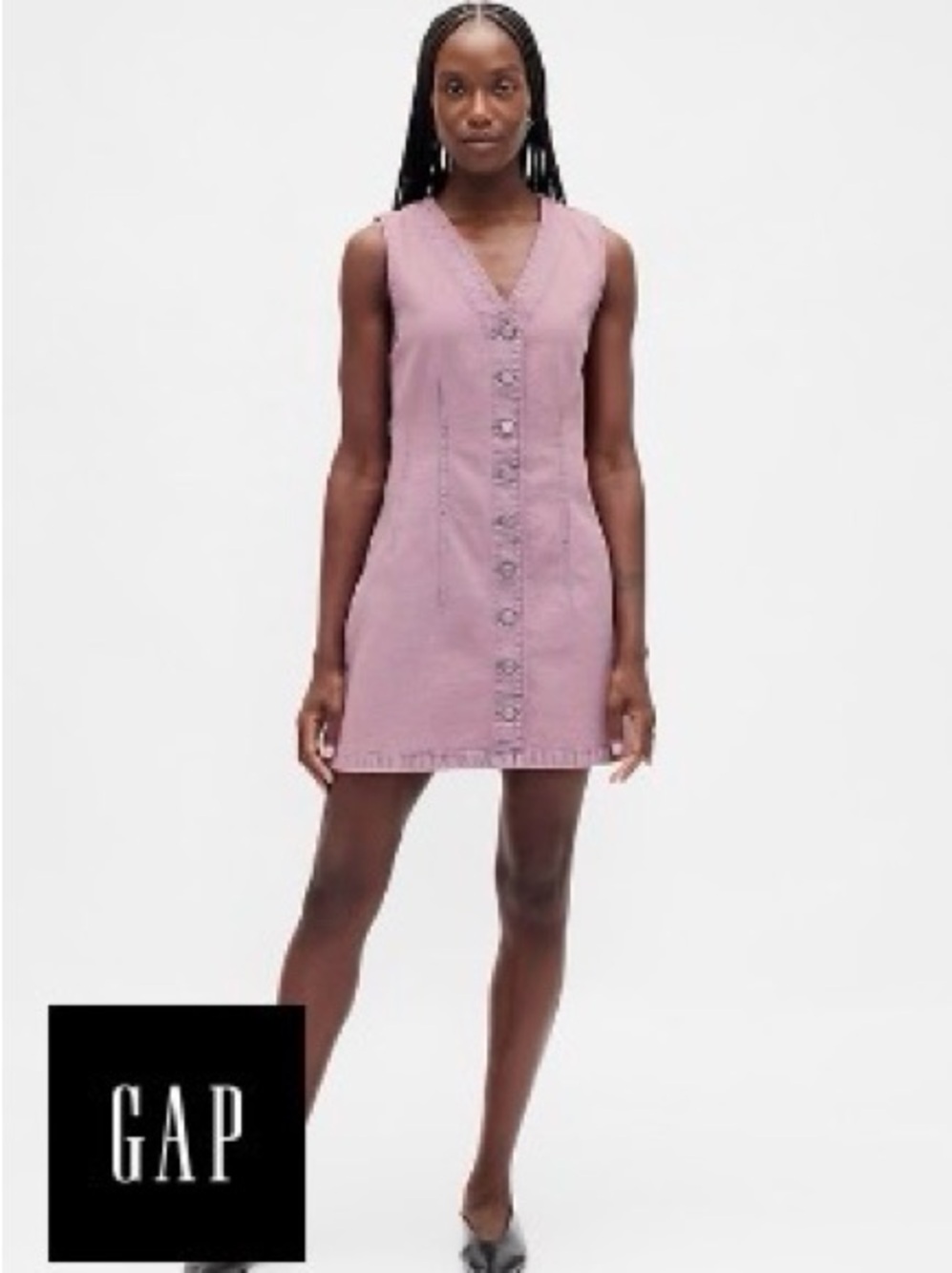 NWOT GAP Denim V Neck Mini Dress Pink Wash